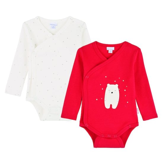 Noël Lot de 2 bodies manches longues rouge et blanc  de P'tit bisou