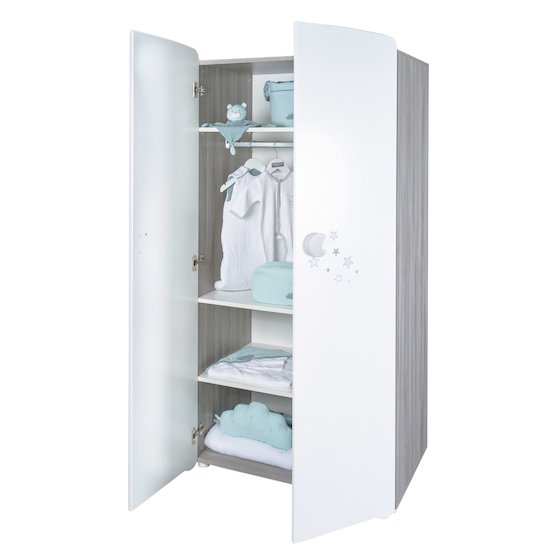 Luna armoire 2 portes blanc/gris  de Sauthon Baby's Sweet Home