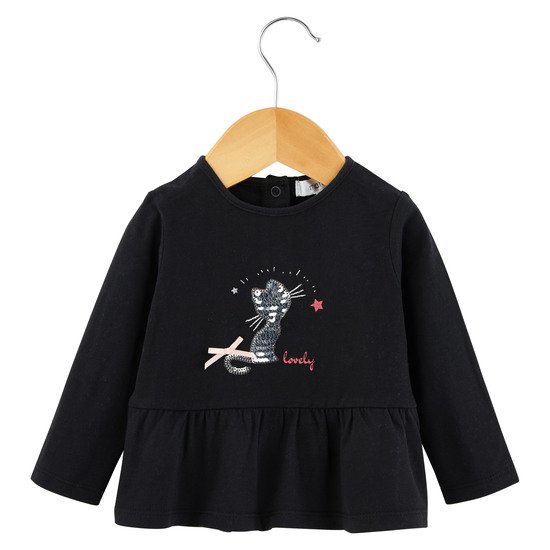 T-shirt manches longues Fille Collection Portobello Noir Cat 12 mois de Marèse