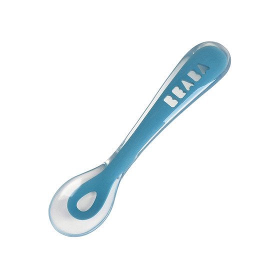 Cuillère 2ème âge soft en silicone Bleu  de Béaba