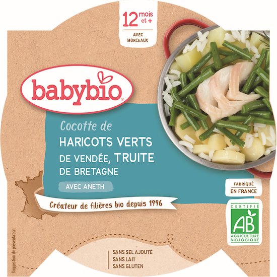 Assiette de haricots verts de Vendée truite de Bretagne à l'aneth  230 g de Babybio