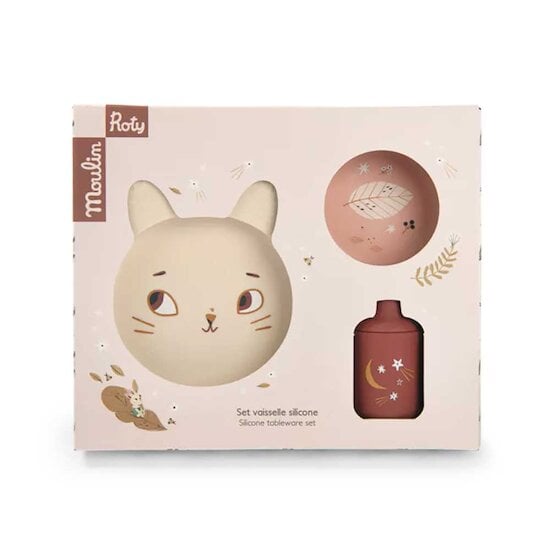 Après la pluie Coffret Repas Silicone Rose  de Moulin Roty Après la pluie Coffret Repas Silicone Rose  de Moulin Roty