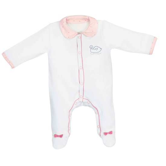 Baby Swan Pyjama en velours avec col Blanc et Rose Naissance de Sauthon Baby's Sweet Home