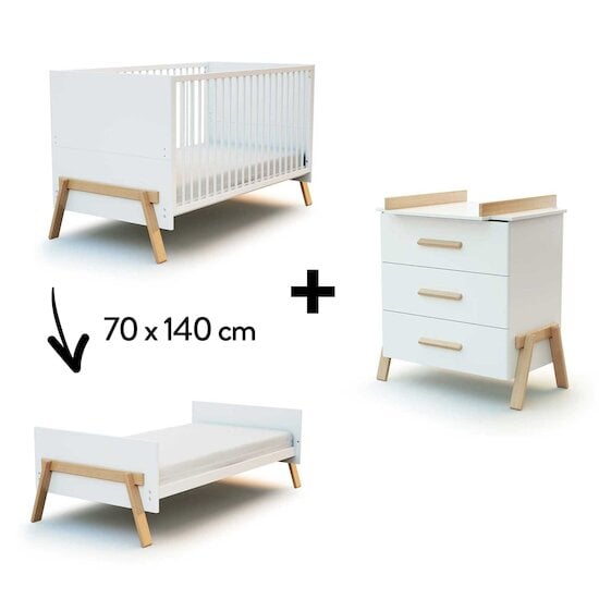 Chambre Canaille Duo: Lit Évolutif bébé 70x140 + Commode