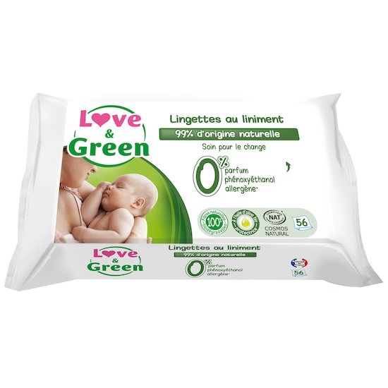 Lingettes naturelles hypoallergeniques x56   de Love & Green