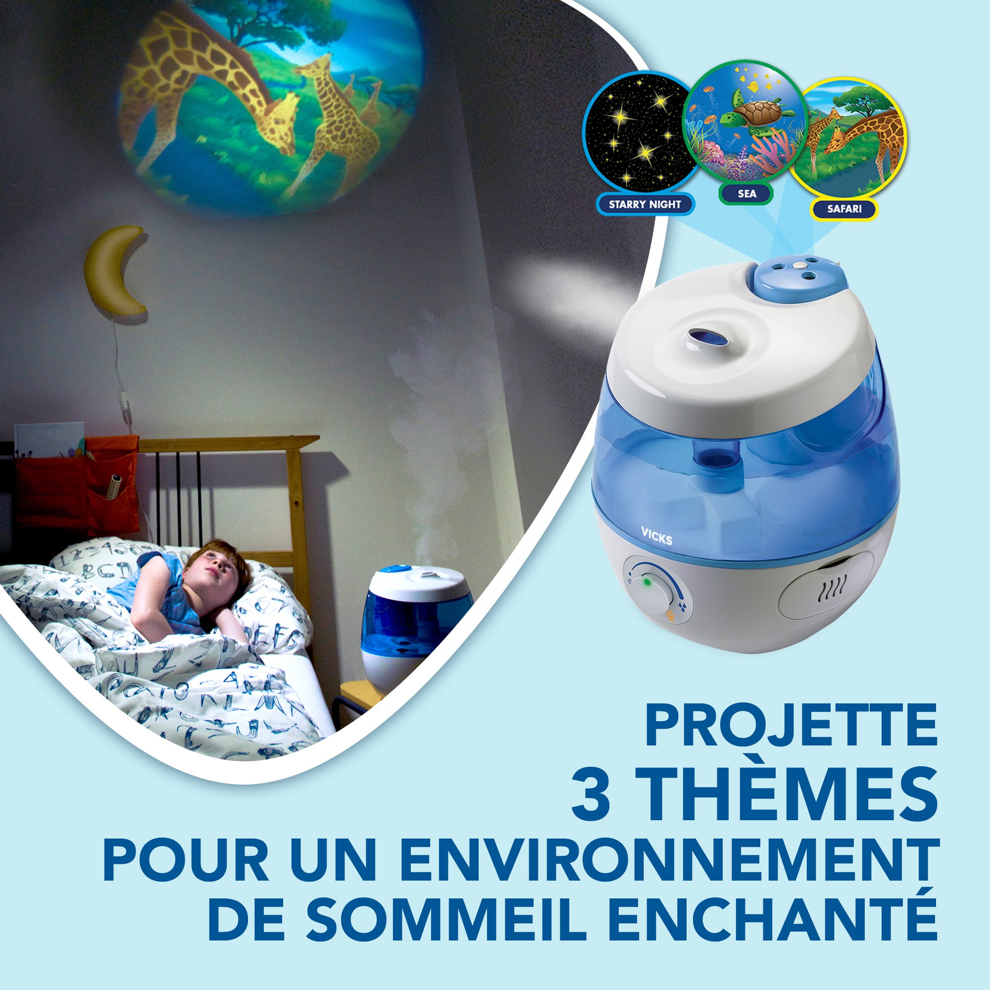 Humidificateur Sweet Dreams avec projecteur d'images Bleu / Blanc de Vicks,  Humidificateurs et purificateurs : Aubert