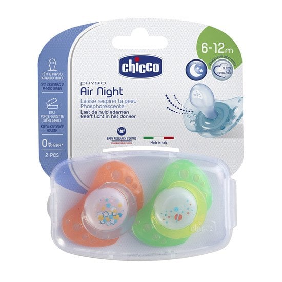 Lot 2 sucettes physio Air silicone Vert 6-12 mois de Chicco