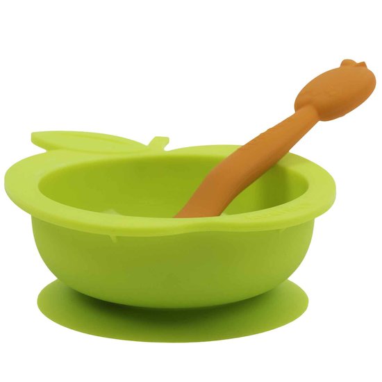 Bol en silicone et cuillère Vert  de Kushies Bol en silicone et cuillère Vert  de Kushies