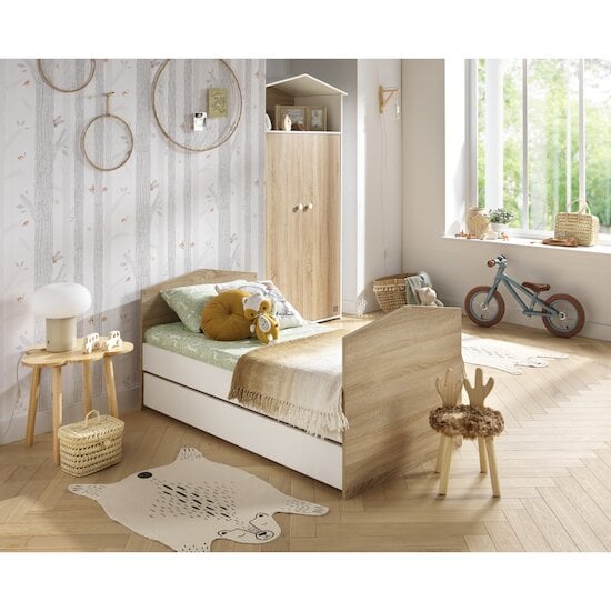 BABY PRICE Armoire chambre bébé 2 portes HAPPY, Hêtre cendré pas