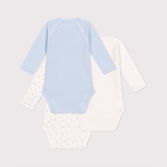 Lot de 3 bodies croisés manches longues en coton imprimé  12 mois de Petit Bateau