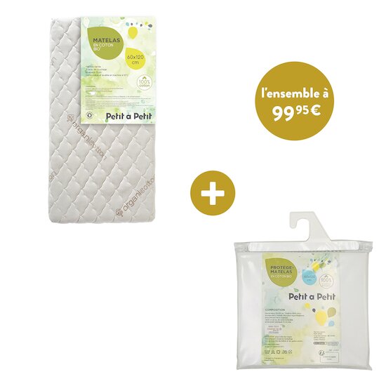 Offre Petit à petit : le matelas coton bio et son alèse à  99,95€ au lieu de 128,90€   de Petit à petit