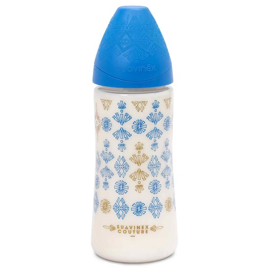 Biberon Ethnic couture silicone Bleu foncé 360 ml de Suavinex