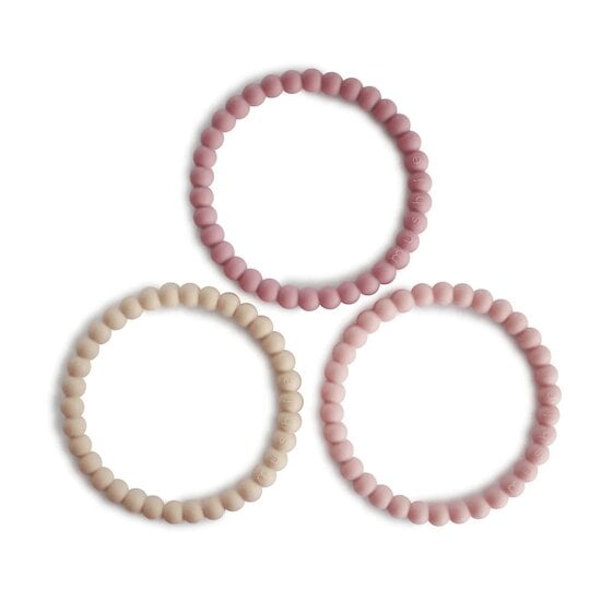3 Bracelets de Dentition Lin/Rose  de mushie