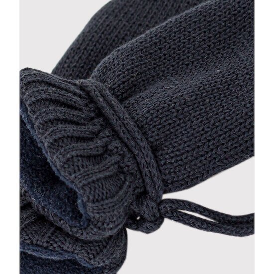Moufles bébé en tricot doublées en polaire recyclée Bleu smoking T1 de Petit Bateau Moufles bébé en tricot doublées en polaire recyclée Bleu smoking T1 de Petit Bateau