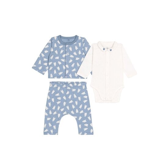 Ensemble 3 pièces bébé imprimé ours et son body brodé au col Adriatic / Multicolore  de Petit Bateau