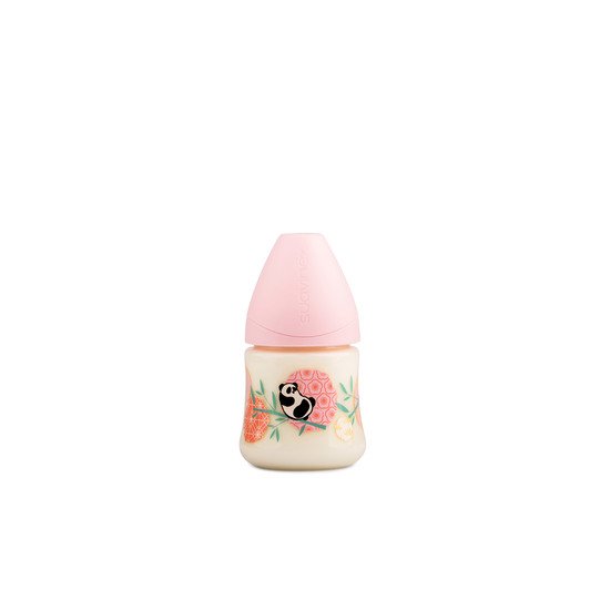 Biberon 150ml à tétine physiologique T1S Panda Rose  de Suavinex