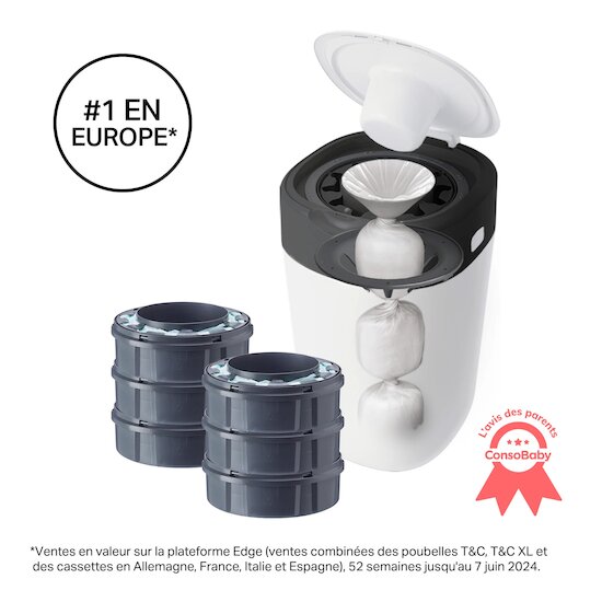 Poubelle à Couches Avancée Twist & Click Starter-pack, Lot de 6 Recharges  Blanc  de Tommee Tippee Poubelle à Couches Avancée Twist & Click Starter-pack, Lot de 6 Recharges  Blanc  de Tommee Tippee