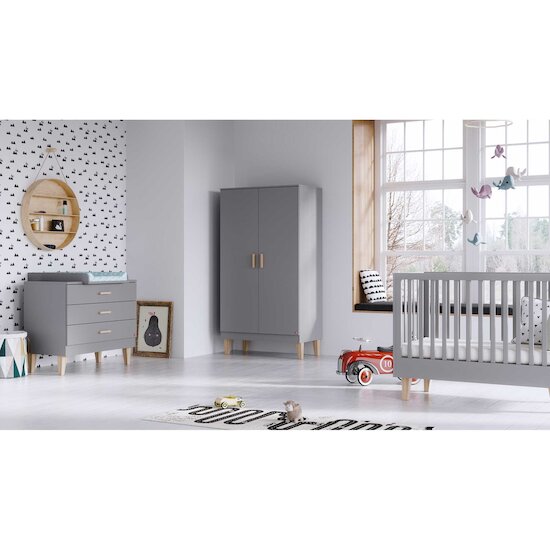 Chambre Lounge Complète : Lit évolutif 70 x 140 cm + Armoire + Commode + Plan à langer Gris  de Vox Chambre Lounge Complète : Lit évolutif 70 x 140 cm + Armoire + Commode + Plan à langer Gris  de Vox