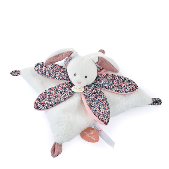 Doudou et Compagnie - Doudou Lapin Plat - Doudou Format Carré Pétale - 28  cm - Rose - Idée Cadeau De