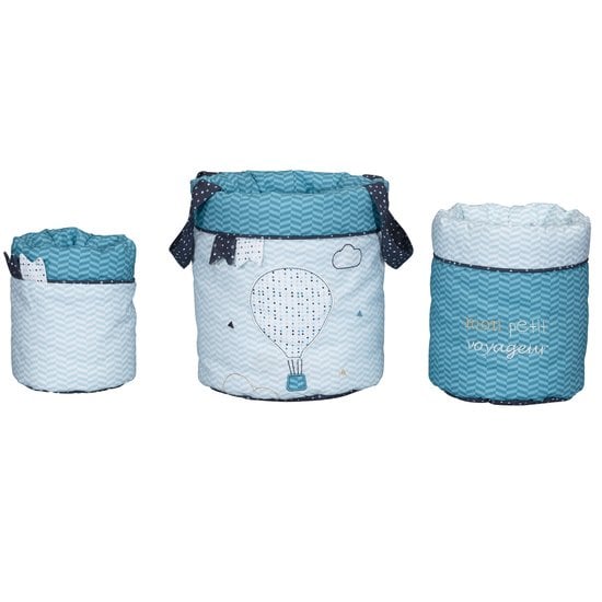 Lot de 3 bacs de rangement en tissu MINI ZOO - bleu grisé, Chambre et  rangement