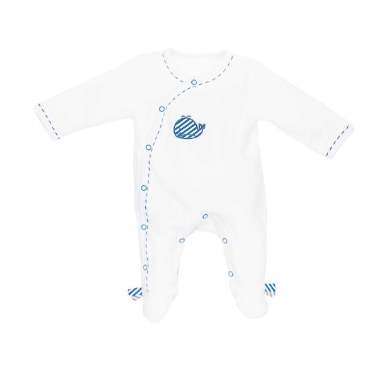 Pyjama en velours Blue Baleine Blanc 1 mois de Sauthon Baby's Sweet Home