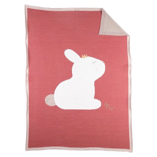 Noukie's - Lina et Joy - Doudou couverture lapin rose blanc 50 X 50 cm