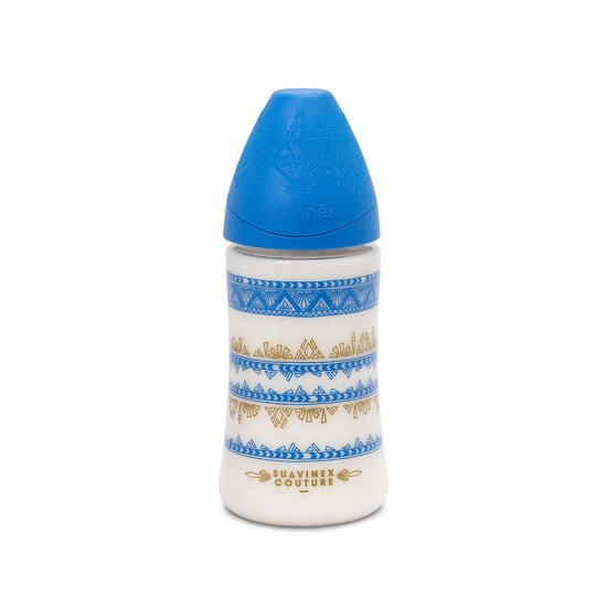 Biberon Ethnic couture silicone Bleu 270 ml de Suavinex