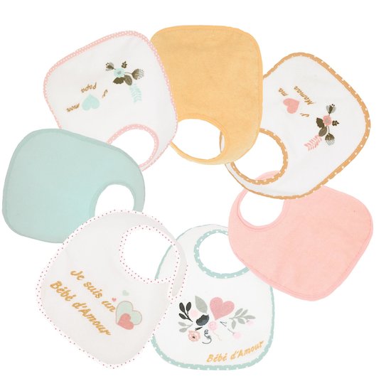 Lot de 7 bavoirs naissance Baby love fille  de Trois Kilos Sept