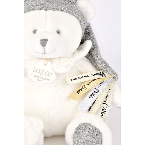 Ours en peluche avec attache-sucette Argent 20 cm de Doudou et Compagnie Ours en peluche avec attache-sucette Argent 20 cm de Doudou et Compagnie