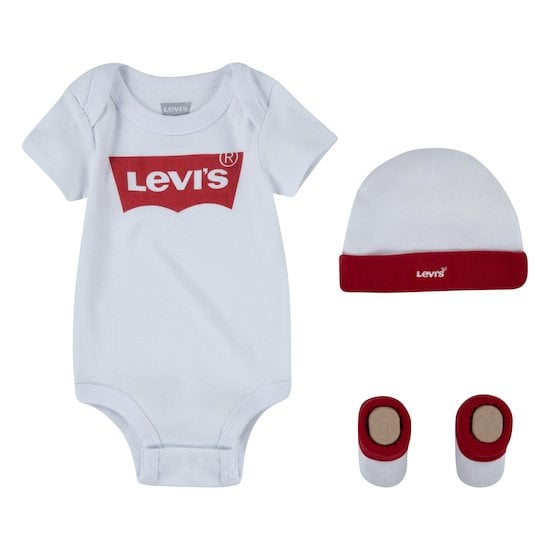 Coffret Body + Bonnet + Chaussons Blanc/Rouge 6-12 mois de Levi's Kids