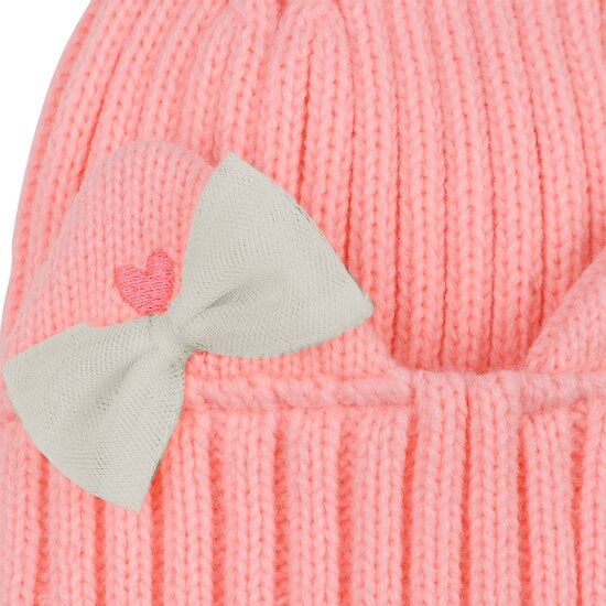 Bonnet tricot à oreilles et broderies coeurs avec nœud Pêche  de Billieblush