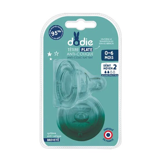 Lot de 2 Tétines Sensation+ Plate Débit rapide 6 mois + de Dodie