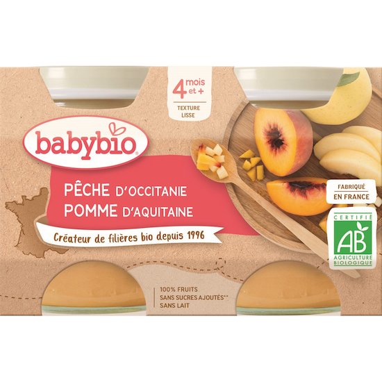 Petit pot pêche d'Occitanie pomme de Nouvelle-Aquitaine  2 x 130 g de Babybio
