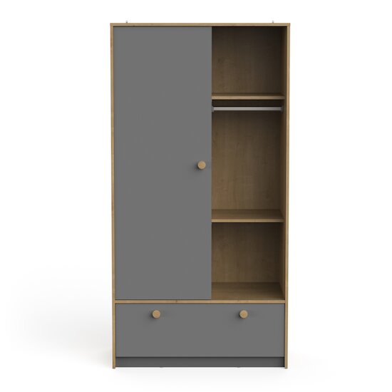 Gabin Armoire 1 porte + 1 tiroir Chêne hamilton / Gris graphite  de CBA Meubles Gabin Armoire 1 porte + 1 tiroir Chêne hamilton / Gris graphite  de CBA Meubles