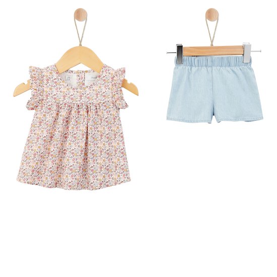 Tunique + Short Ma Fleur Chérie Rose et bleu  de Marèse