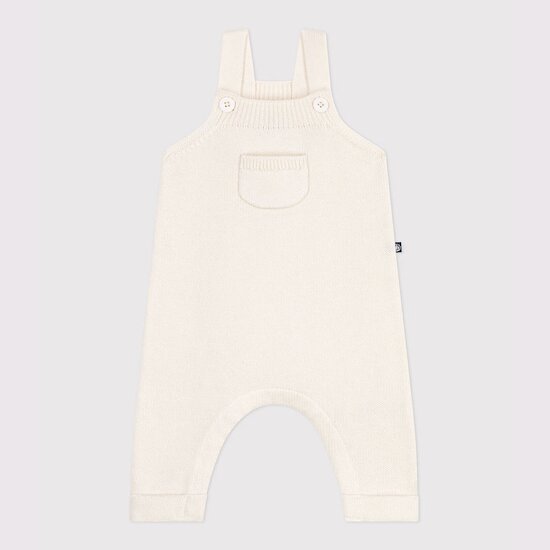 Salopette bébé unie en tricot laine et coton Marshmallow  de Petit Bateau Salopette bébé unie en tricot laine et coton Marshmallow  de Petit Bateau
