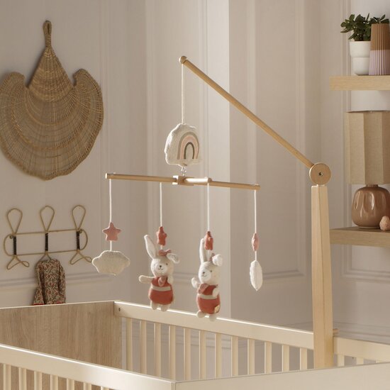 Petit cœur Mobile musical Vieux rose  de Sauthon Baby Déco