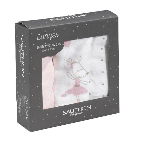 Lilibelle lot de 3 langes bio 70x70