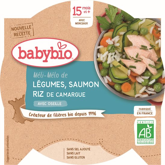 Assiette méli-mélo de légumes saumon et riz de Camargue à l'oseille  260 g de Babybio
