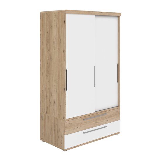 Remo/Fionn Armoire portes coulissantes 2 tiroirs Blanc/Epicéa  de Paidi