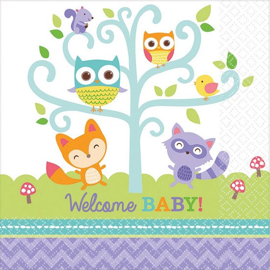 16 serviettes welcome little one Woodland 25 cm de Amscan