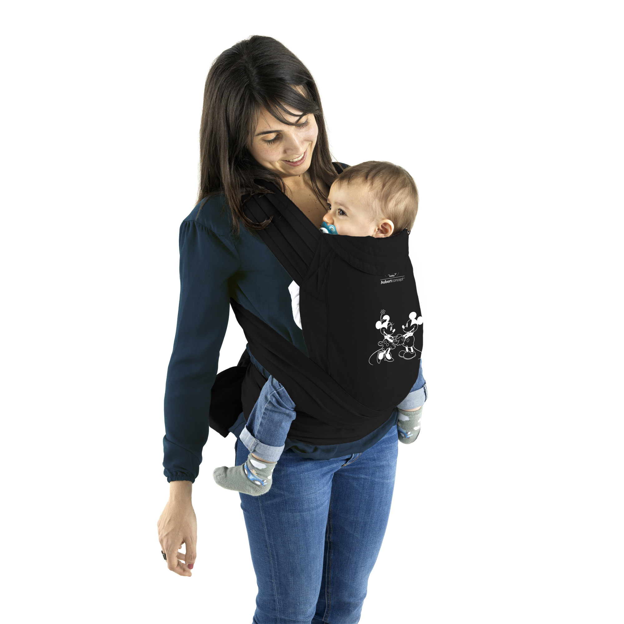 Porte Enfant Souple Mickey Et Minnie Noir De Aubert Concept Porte Bebe Ventral Aubert
