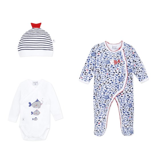 Lot dors bien + body + bonnet Absorba Bleu