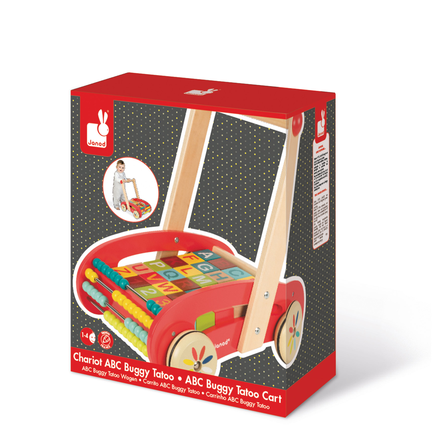 Chariot Abc Buggy Tatoo 30 Cubes Bois Rouge De Janod Jouets En Bois Aubert