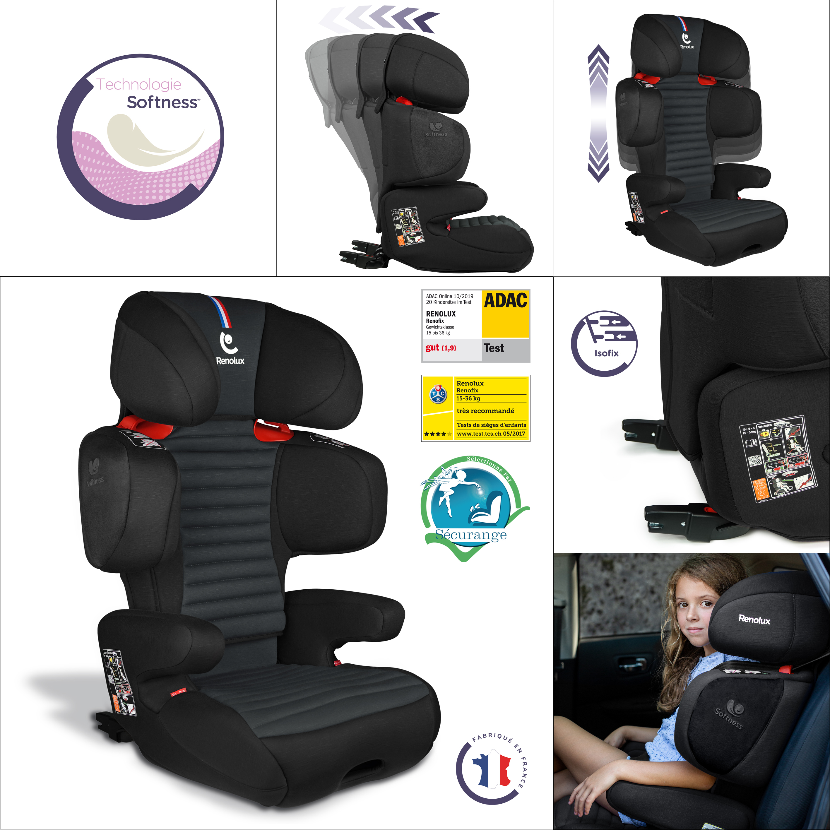 Renofix Groupe 2/3 Isofix inclinable Softness® Carbon de Renolux