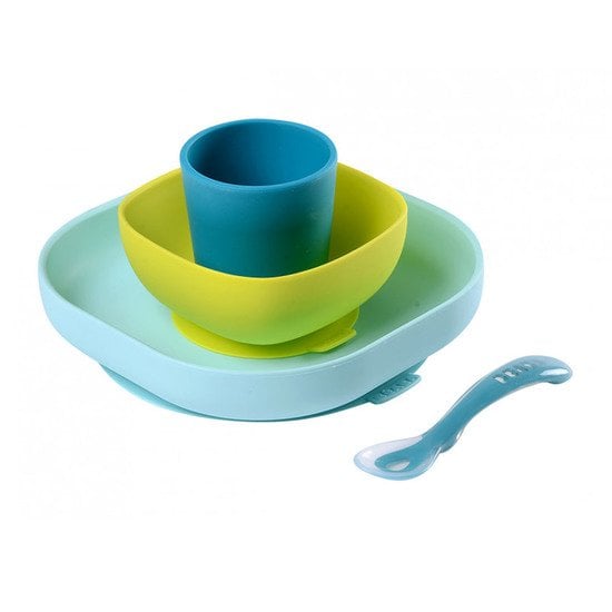 Set vaisselle silicone 4 pièces  Bleu  de Béaba