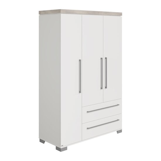 Kira Armoire 3 portes 2 tiroirs Blanc craie / Chêne Nautik  de Paidi