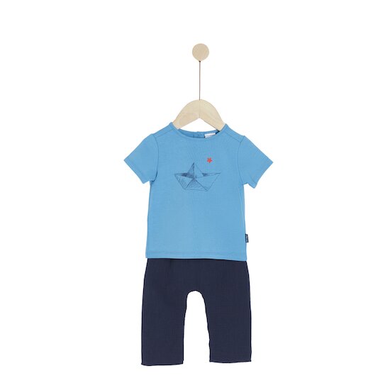 Plage Ensemble Pantalon + Tee-shirt Bleu 6 mois de P'tit bisou