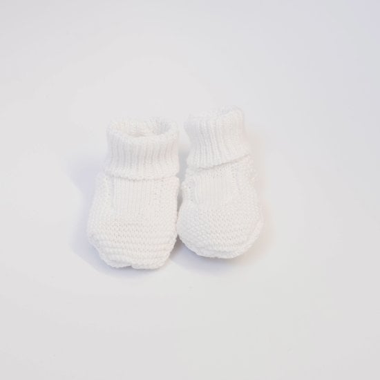 Chaussons Tricot Petits Chats Blanc  de La Manufacture de Layette