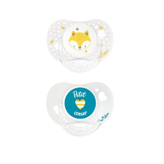 Lot de 2 Sucettes Anatomique en silicone avec anneau Renard/Petit Cœur 0-6 mois de Luc et Léa